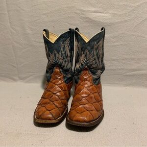 HP Youth Size 3 Caiman Print Leather Square Toe Western Boots